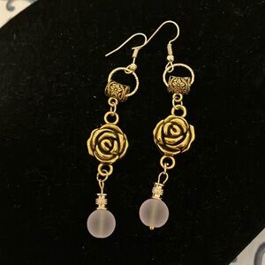 Lovely Gold tone Rose Dangle Earrings